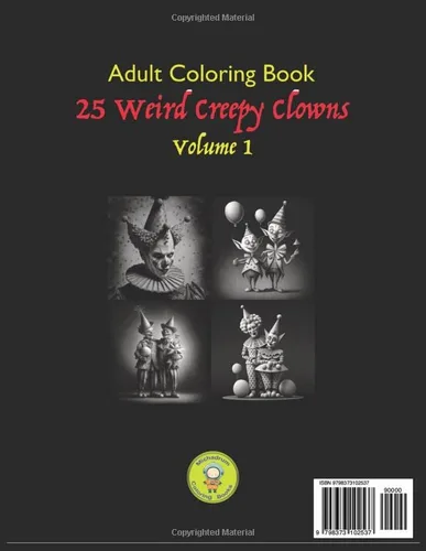 Vista 2 de Weird Creepy Clowns Grayscale Coloring Book, 8.5x11, Softcover, 25 Grayscale Illustrations to Color, Single-Sided, For Adults Beware of Smiling
