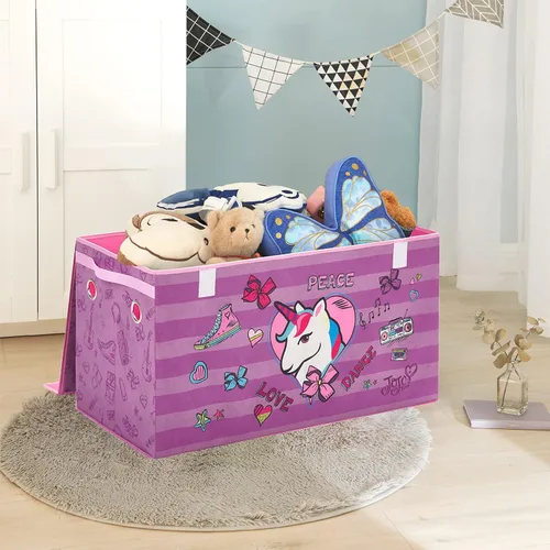 Vista 5 de Idea Nuova JoJo Siwa - Baúl de almacenamiento para juguetes de niños, plegable, con tapa, color rosa
