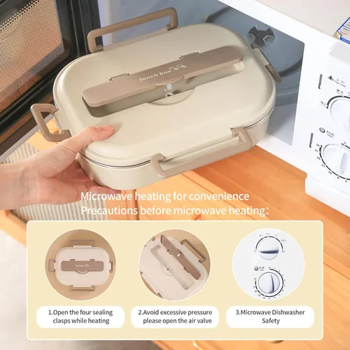 Vista 7 de Lonchera Bento de acero inoxidable de 33.8 fl oz, versátil lonchera portátil de 3 compartimentos, contenedor de almuerzo para adultos y niños