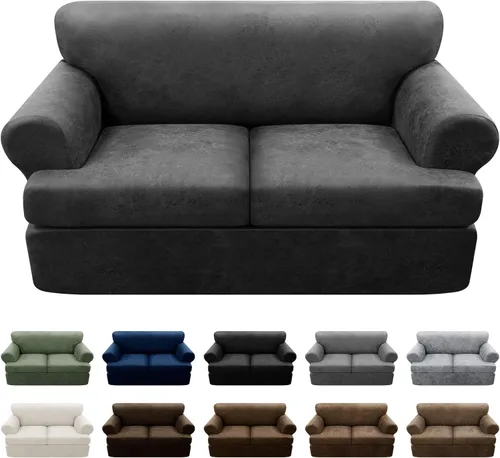 Vista 38 de Fundas para Sillón de 2 Piezas con Cojín en T, Fundas de Aspecto de Cuero para Sofá, Fundas para Sillas, Protector de Muebles Elástico, Funda