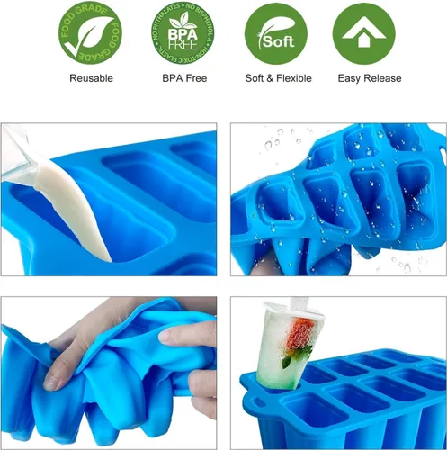 Vista 5 de Moldes de silicona para paletas con palitos, juego de moldes para paletas de fácil liberación, molde para paletas de hielo sin BPA, molde de helado