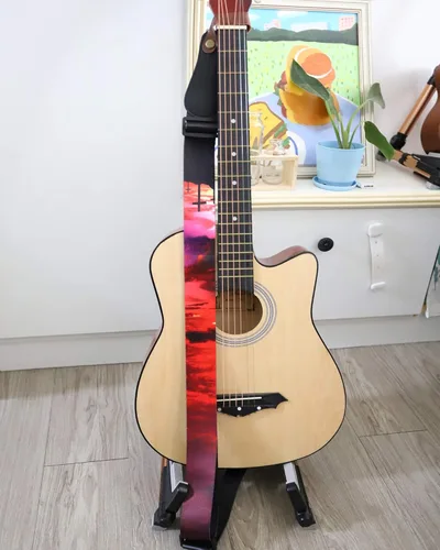 Vista 6 de RAUYIVANY Correa de guitarra, diseño de cruz al atardecer con correas de guitarra de extremo de cuero, longitud ajustable, con bloqueo de correa +