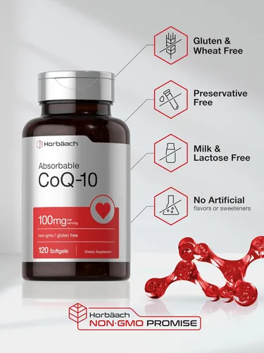 Vista 5 de Horbäach Cápsulas blandas CoQ10 de 100 mg 120 unidades Suplemento sin OMG y sin gluten
