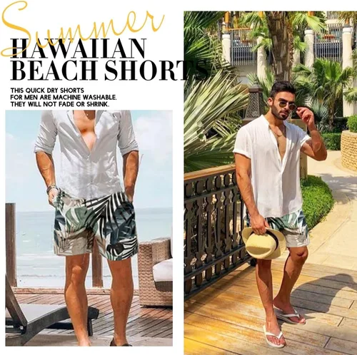 Vista 5 de Traje de baño para hombre estilo hawaiano, con forro de malla, tipo short para playa, con bolsillos