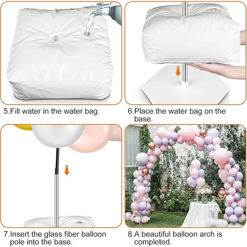 Vista 6 de Kit de arco de globos, juego de soporte de arco de globos ajustable de 10 pies con base rellenable de agua y postes de fibra duraderos para bodas