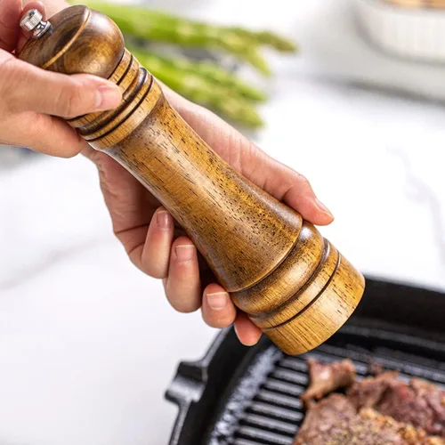 Vista 7 de Salt and Pepper Grinder, Adjustable Coarseness Wooden Spice Grinder, Ceramic Grinding Mechanism, 8" Manual Wood Pepper Mill for Gift