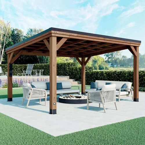 Vista 12 de Backyard Discovery Saxony Gazebo Pabellón para Parrilla BBQ de Madera de Cedro de 8' x 5' con Techo de Acero Galvanizado de Tapa Dura, Superficies
