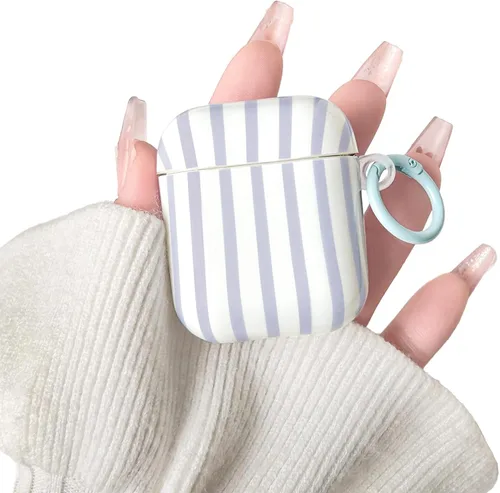 Vista 16 de Lovmooful Funda compatible con AirPods 2ª/1ª, linda funda colorida a rayas con diseño de hebilla redonda para mujeres y niñas, funda protectora