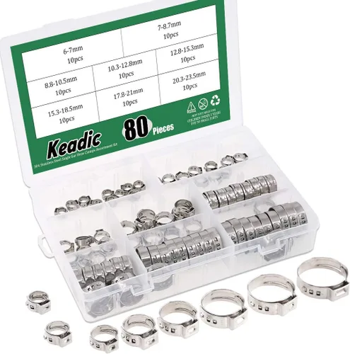 Vista 8 de Keadic 81 abrazaderas de manguera de oreja individual, abrazaderas de manguera sin escalones de 0.31 a 0.19 pulgadas con pinza de oreja de acero