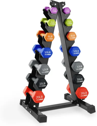 Vista 14 de HolaHatha Neoprene Dumbbell Weights Set w/Rack, Home Gym Equipment - Portable Weighted Exercise Dumbbells for Fitness, Training, and Lifting Workouts