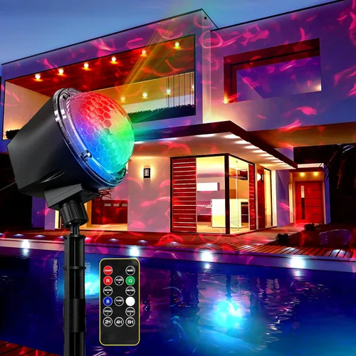 Proyector de ondas oceánicas para exteriores, 14 colores con efecto de onda de agua, lámpara de océano, control remoto y temporizador IP65