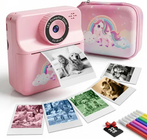 Vista 10 de Cámara para niños de impresión instantánea con estuche de transporte, cámara digital para selfie con 6 rollos de papel de impresión, 5
