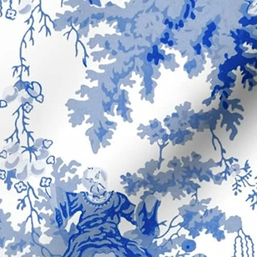 Vista 6 de Spoonflower Fabric - Chinoiserie Willow Blue White Toile Chinese Nature Garden Botanical Printed on Cotton Poplin Fabric Fat Quarter - Sewing