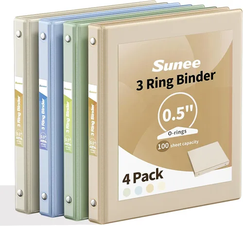 Vista 19 de SUNEE - Archivadores de 1/2 pulgada con 3 argollas, paquete de 4, argollas de media pulgada delgadas con vista transparente, sin PVC