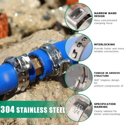 Vista 3 de Surtido de 120 anillos de crimpado Pex, abrazaderas Pex de acero inoxidable 304 de 38 pulgadas, 12 pulgadas, 34 pulgadas, 58 pulgadas, 1 pulgada