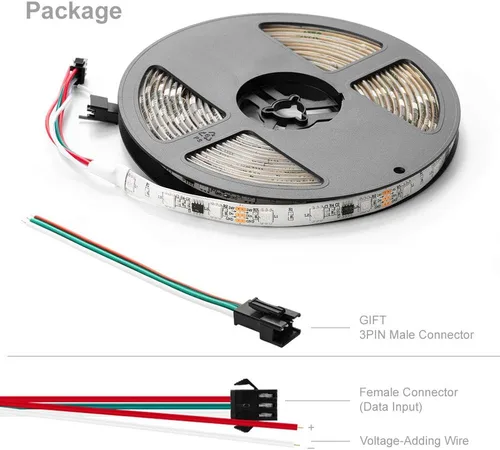 Vista 7 de BTF-LIGHTING -Tira LED WS2811 DC24V 32 pies, direccionable RGB, 600 LEDs, 100 píxeles, PCB blanco Dream Color IP30 no impermeable, funciona