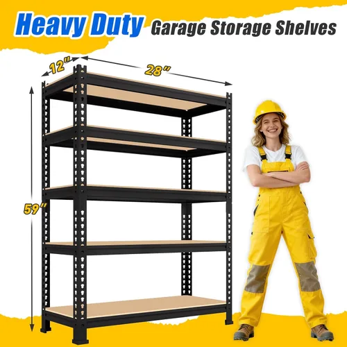 Vista 3 de Estantes de Almacenamiento de Metal de 5 Niveles: Estantería de Garaje de Servicio Pesado con Estantes Ajustables para Almacenamiento - Estante