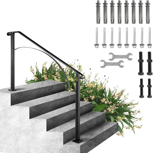 Vista 16 de VEVOR Pasamanos para escalones al aire libre, pasamanos para exteriores de arco #2 de 1 a 2 escalones, pasamanos ajustables de hierro forjado
