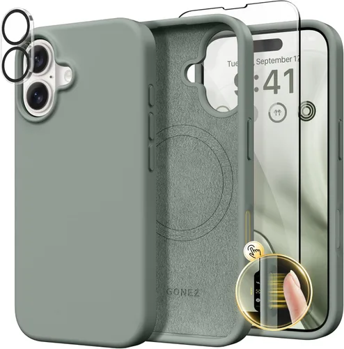 Vista 1030 de GONEZ Funda magnética para iPhone 14, compatible con Magsafe, con protector de pantalla + protector de cámara, forro de microfibra antiarañazos