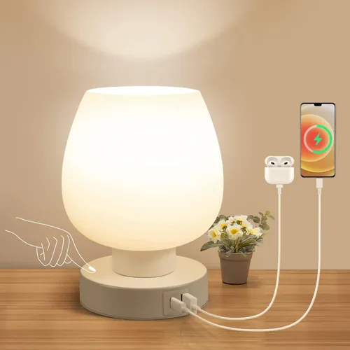 Vista 9 de Juego de 2 lámparas de mesa táctiles para mesita de noche - Pequeña lámpara de mesa moderna para dormitorio, sala de estar, mesita de noche, lámpara