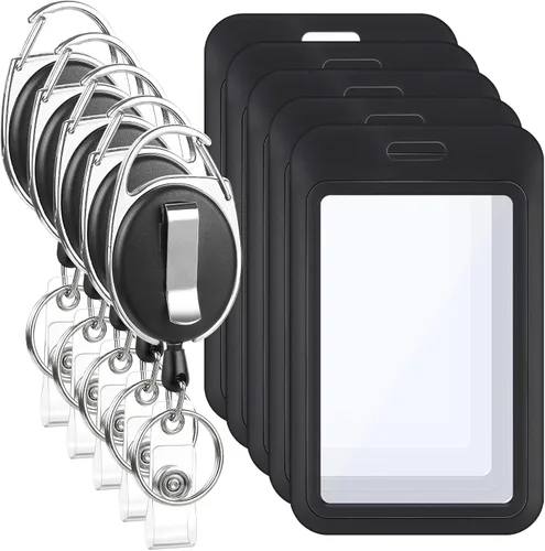 Vista 11 de BESARME Juego de 2 portatarjetas retráctiles con mosquetón resistente, carrete de insignia, llavero retráctil con portatarjetas tácticas