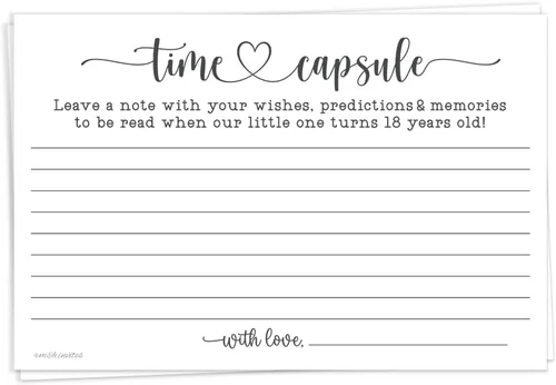 m&h invites Time Capsule Cards 1er Birthday o Baby Shower (50 unidades) Actividad de juego - Diseño de escritura de corazón