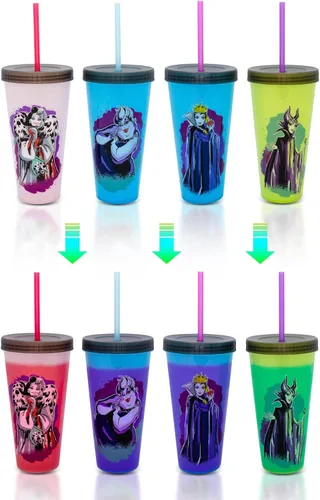 Vista 24 de Silver Buffalo Care Bears Corazones y Estrellas Juego de 4 Vasos de Plástico Cambian de Color con Popotes de Espiral Arcoíris con Tenderheart