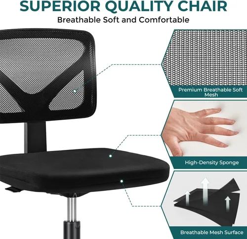 Vista 5 de DUMOS Juego de sillas de escritorio sin brazos, 2 unidades, silla giratoria de oficina en casa ergonómica ajustable con ruedas, sin brazos, cómodas