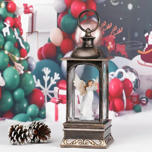 Vista 5 de Decoraciones de Navidad de globo de nieve, linterna de Navidad iluminada con temporizador de 6H, globo de nieve musical para decoración del hogar