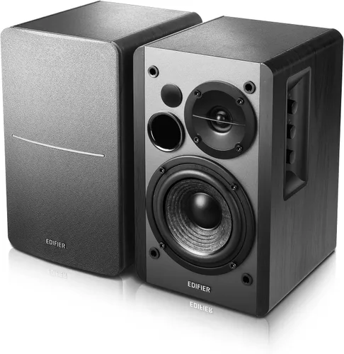 Vista 2 de Parlantes de estantería R1280DB de Edifier alimentados por Bluetooth. Entrada óptica. Monitores de estudio inalámbricos. Parlante de campo cercano