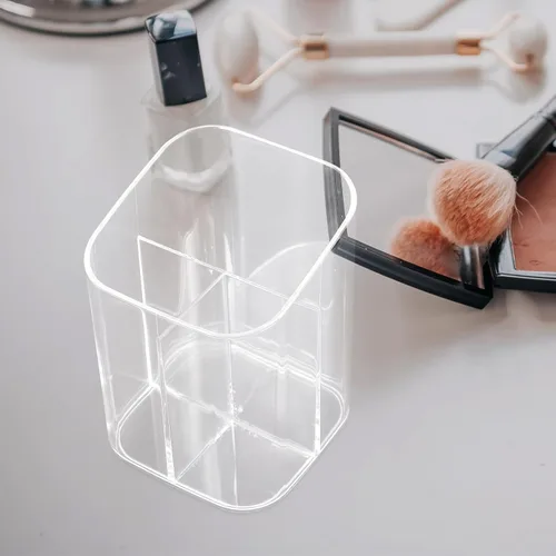 Vista 6 de 2pcs Makeup Brush Holder Pen Cup Organizer Plastic Cosmetic Brush Stand Makeup Case for Desktop Cosmetics Storage and Desk Use