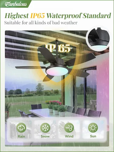 Vista 2 de Ventilador de techo al aire libre de 42" con luz remota IP65 impermeable ventilador de techo RGB