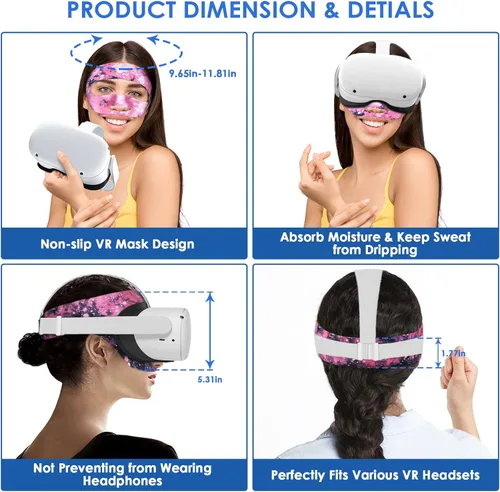 Vista 5 de KKSQ VR Sweat Band for Oculus Quest 2 Accessories VR Sweat Guard Breathable VR Face Mask Cover for Oculus Quest 2 Men Women