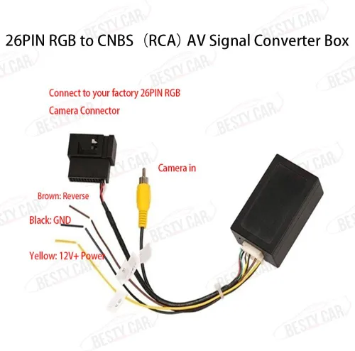 Vista 2 de Adaptador de cámara inversa de señal AV de 26 pines RGB a CVBS (RCA) puede decodificador de bus compatible con VW Passat CC Tiguan con cámara