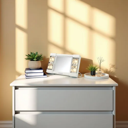 Vista 8 de JERDON Espejo de maquillaje de dos caras con luces, espejo de tocador con aumento 3X e iluminación sin deslumbramiento, base blanca, modelo J1010