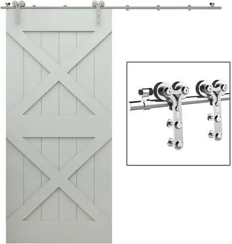 Vista 31 de TSMST Kit de herrajes para puerta corrediza de granero de 4 pies, riel de puerta de granero resistente de acero inoxidable para una sola puerta