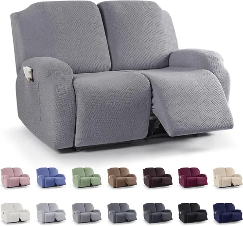 Vista 33 de KinCam Fundas para Reclinables, Fundas Elásticas para Sillas Reclinables, Fundas para Sofá Reclinable con Rayas Jacquard, Fundas Protectoras de Negro