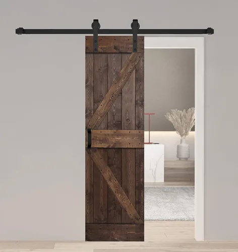 Vista 40 de Serie K. Puerta corredera de granero de madera maciza acabada con kit de herrajes (marrón/nogal, 24 x 84 pulgadas)
