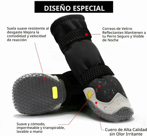 Vista 7 de Zapatos para perros para pavimento caliente, botas antideslizantes impermeables para perros pequeños a grandes con correas reflectantes, botas
