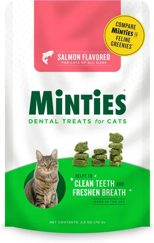 Vista 13 de Golosinas dentales Minties para gatos, golosinas con sabor a pollo para gatos, refresca el aliento y controla el sarro, 30 onzas