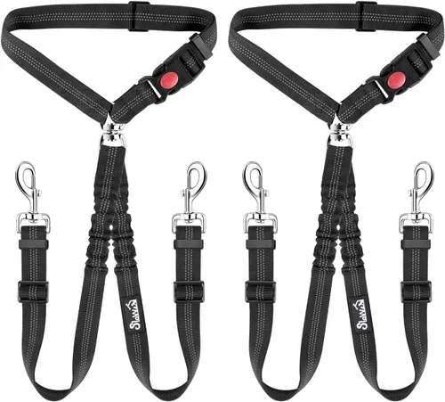 Vista 13 de Lukovee Cinturón de seguridad doble para perro, nuevo cinturón de seguridad doble para reposacabezas de automóvil, sin enredos, correa para perro