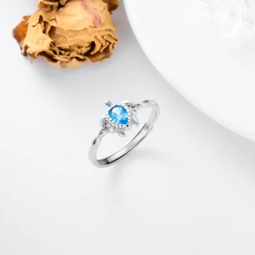 Vista 3 de Anillo ajustable de tortuga marina de plata de ley 925 con nudo celta tortuga Rin verano océano playa tortuga joyería para mujer