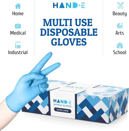 Vista 8 de Guantes desechables de nitrilo azul Hand-E Touch - Guantes de examen médico sin látex, sin polvo, seguros para alimentos, para cocinar