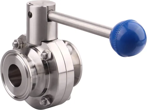 Vista 3 de DERNORD Válvula de mariposa sanitaria con mango de acero inoxidable 304 Tri Clamp Trébol (1 pulgada)