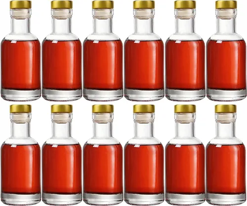 Botellas de vidrio transparente de 3 oz – 3.4 fl oz [Paquete de 12] para bebidas de vino, bebidas, aceite, vinagre, kombucha, cerveza, agua, soda,