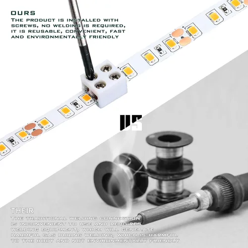 Vista 2 de Paquete de 10 conectores LED de cinta a cinta sin soldadura, bloques de terminales de tornillo de apriete, conector de 2 pines de 8mm