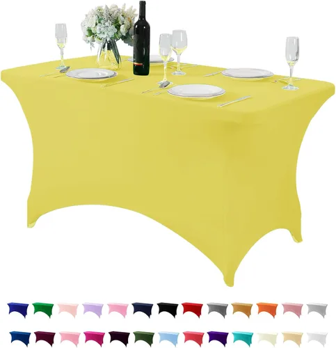Vista 43 de Paquete de 2 manteles de elastano para mesa de 4, 6 o 9 pies, mantel elástico universal ajustable para fiestas, banquetes, bodas y eventos