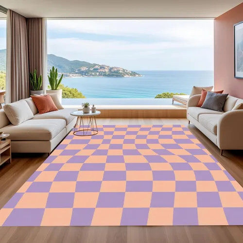 Alfombra moderna retorcida 3D a cuadros color nude rosa lavanda para sala de estar, guardería, dormitorio, comedor, lavable, esponjosa, hogar,