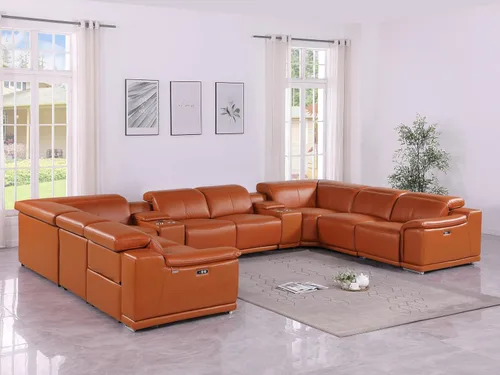 Vista 9 de BlackJack Furniture Venice - Sofá modular de cuero italiano de grano superior de 5 piezas con 3 reclinables eléctricos, reposacabezas ajustable