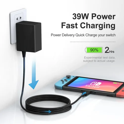 Vista 2 de 39W Charger,Compatible with Nintendo Switch with 6.6FT USB C Cord, 15V2.6A Power Supply Compatible with Nintendo Switch, Supports TV Mode and Dock